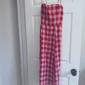 REFORMATION, size 2, pink and red linen sundress, midi length